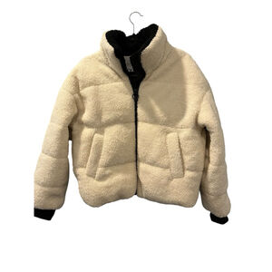 NVLT Anthropologie Berber Sherpa Puffer Jacket Size Medium Off White Lined Soft
